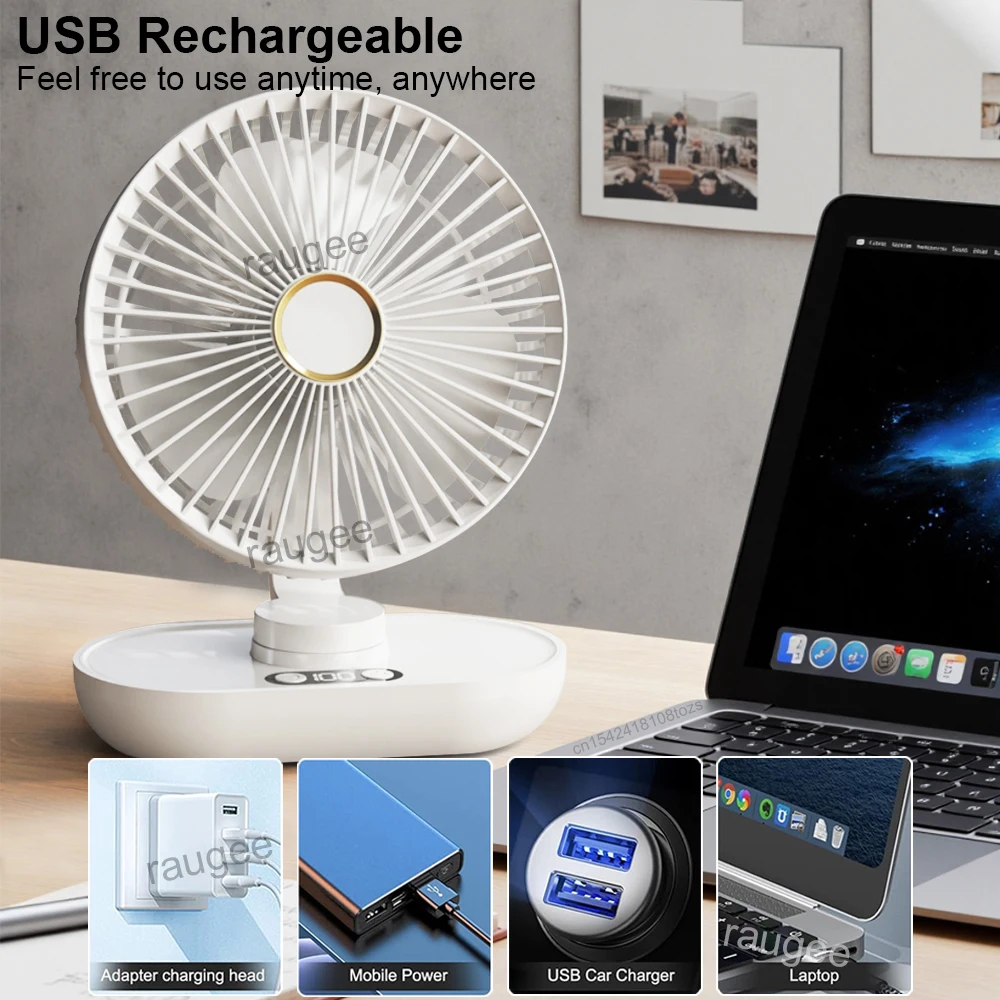 Desk Fan Mini Portable Desktop Fan Air Circulator Electric Fan USB Rechargeable Small Table Fan Desk Fan with Digital Display