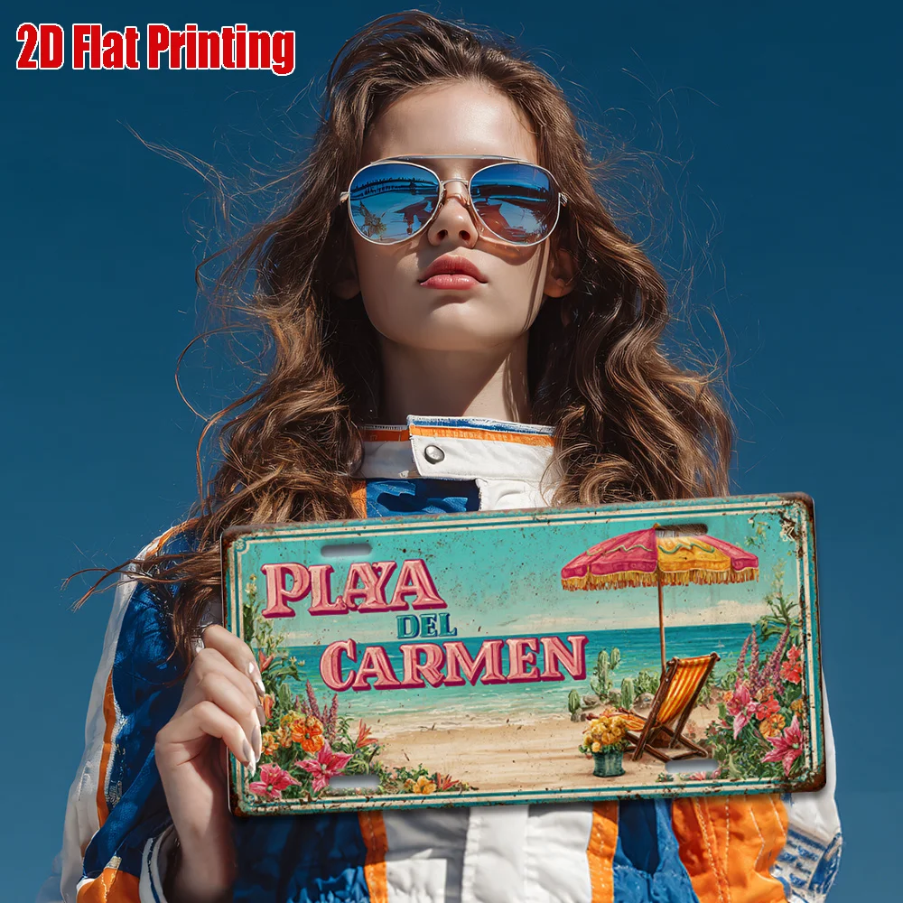 2D 플랫, 1개, 빈티지 금속 사인, 장, 야외 벽 예술(11.8인치 * 5.9인치), PLAYA DEL CARMEN 알루미늄 사인 포함