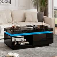 Table basse moderne à finition brillante avec éclairage LED, 100x50x40,3 cm – table élégante avec tiroir et capacité de charge de 50 kg 1