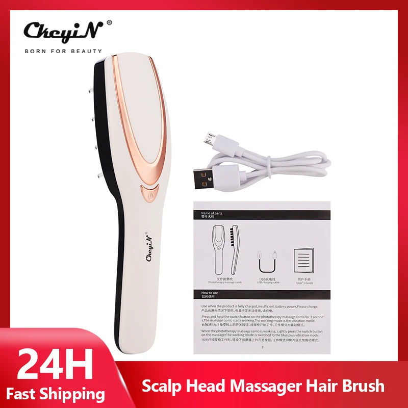 CkeyiN Scalp Head Massager Hair Brush Electric Vibration Hairbrush Light Therapy Promote Growth Massage Comb Pain Relieve50 | Красота и