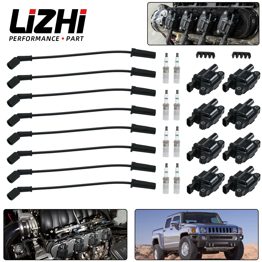 

8 шт. квадратная катушка зажигания 12570616 + Свеча зажигания 19299585 + провода 12192195 для Silverado 1500 Tahoe GMC автомобильные аксессуары Запчасти