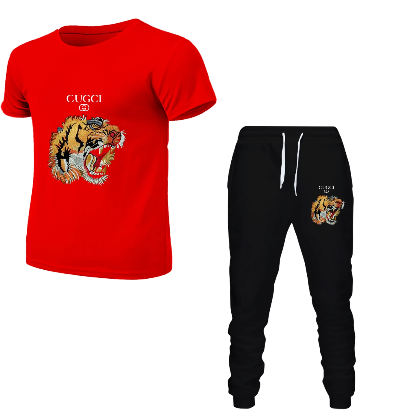 Men's Shirt Tracksuit Two Pieces Sets Men Casual Fitness Sport Suit Short Sleeve T Shirt+Trousers Men's Casual Sportswear Suits