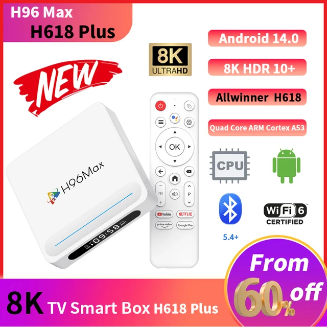 H313 Updated Smart TV Box H96 MAX H618 PLUS 4GB 128GB Android 14 Wifi6 BT 5.4 Quad Core 8K Voice Assistant Media Player TV Box