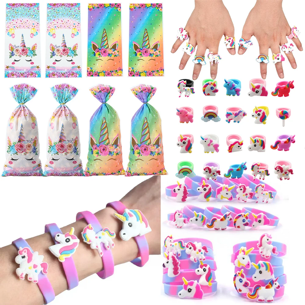 Einhorn Thema Party Süßigkeiten Geschenktüte Regenbogen Einhorn Dekor Armband Ring Schlüsselanhänger Kind Geburtstagsgeschenk Hochzeit Babyparty Zubehör