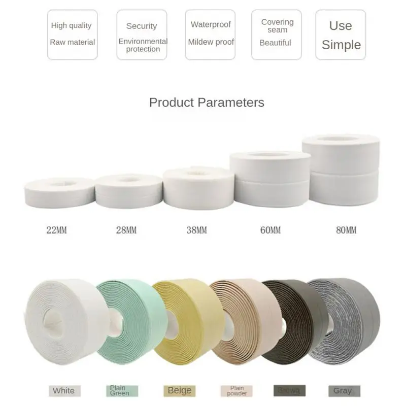 PVC Waterproof Wall Sticker Self-adhesive Sink Stove Crack Strip Kitchen Bathroom Bathtub Corner Sealant Strip New Style