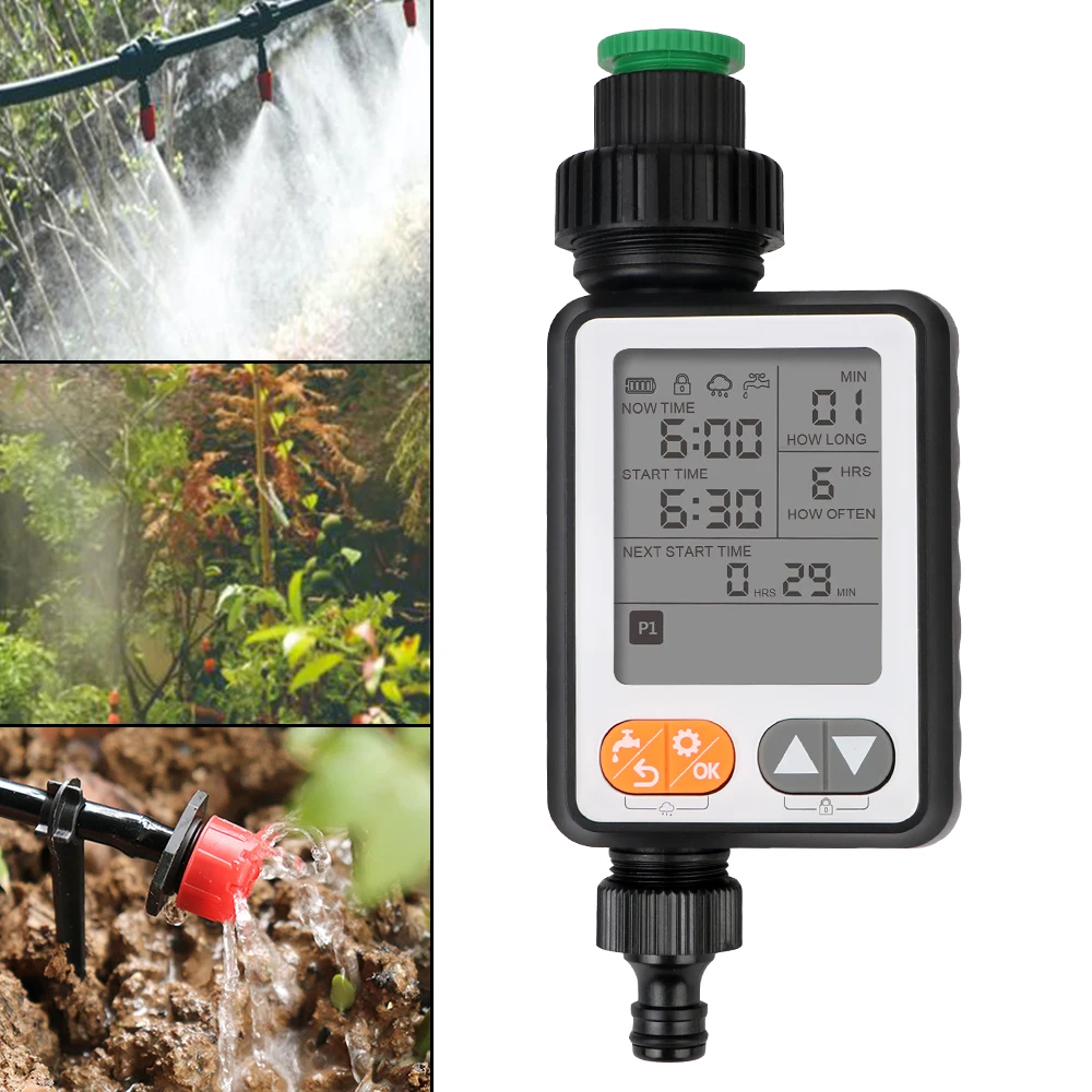 

Battery Operated Large Screen Irrigation Controller Automatic Garden Watering Timer Rain Sensor Multiple Program Child Lock
