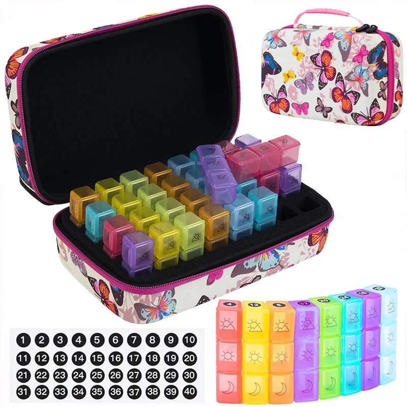 Deluxe Monthly Pill Organizer with 32 Compartments and Durable Travel Case