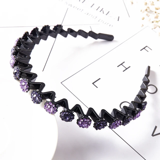 Fashion Pearl Non-Slip Rhinestone Hairbands Elastic Flower Women Hair Hoop Bands Headband Bezel Girls Hair Accessories Headdress purple blue