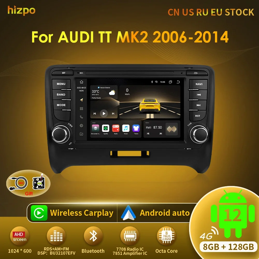 Hizpo Autoradio Per Audi Tt Mk2 8J 2006-2014 7 Pollici Gps Navi Android 8-Core 4 + 64G Stereo Autoradio Lettore Audio Rds Carplay Bt