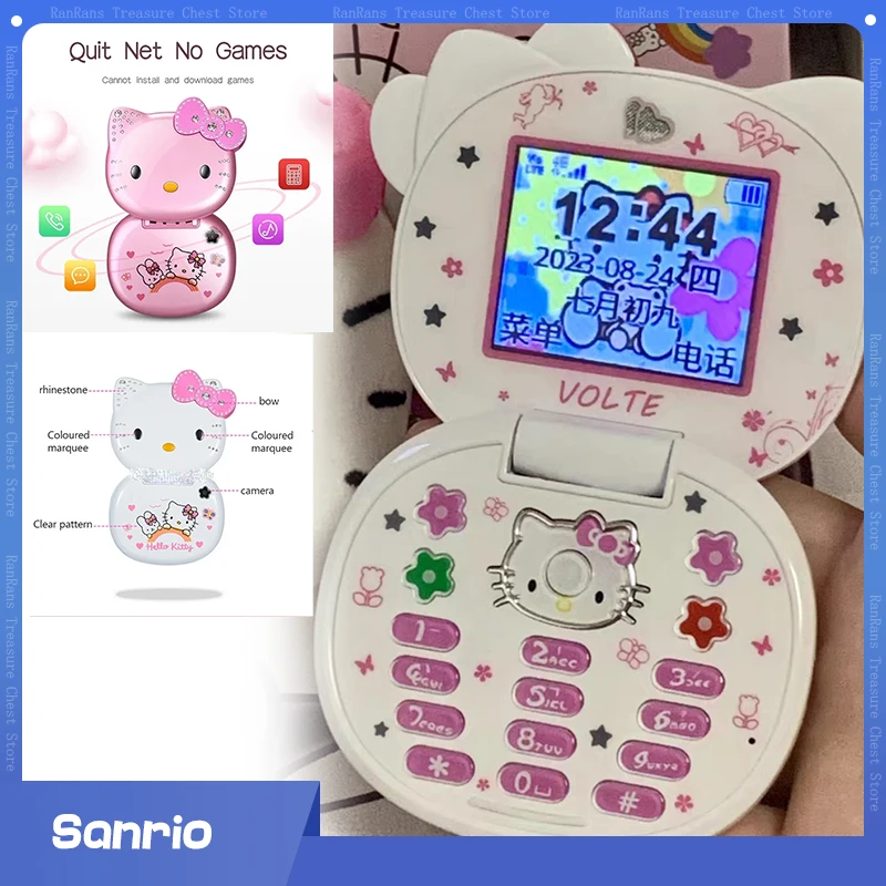 

New Sanrio Hello Kitty Cute Mini Girl Mobile Phone With Flip Cartoon No Lock Children Dual Card Mobile Phone Kids Gift Toys