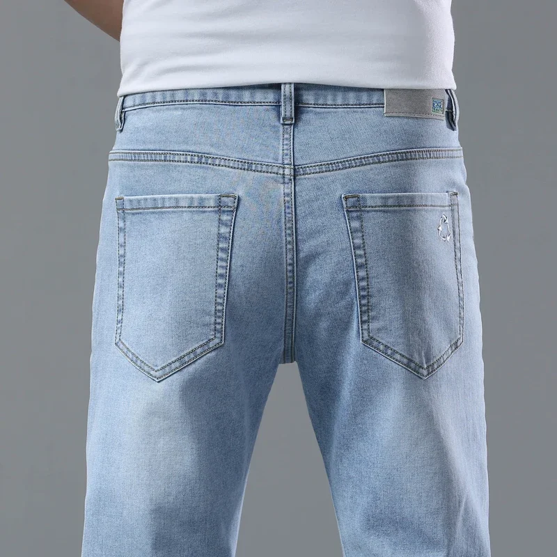 Fashion Korean Light Blue Slim Jeans Men Spring New Classic Regular Stretch Trousers Casual Soft Cotton Denim Trousers Male 6