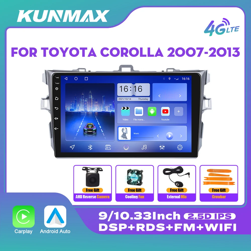 

10.33 Inch Car Radio For Toyota COROLLA 2007-13 2Din Android Octa Core Car Stereo DVD GPS Navigation Player QLED Screen Carplay