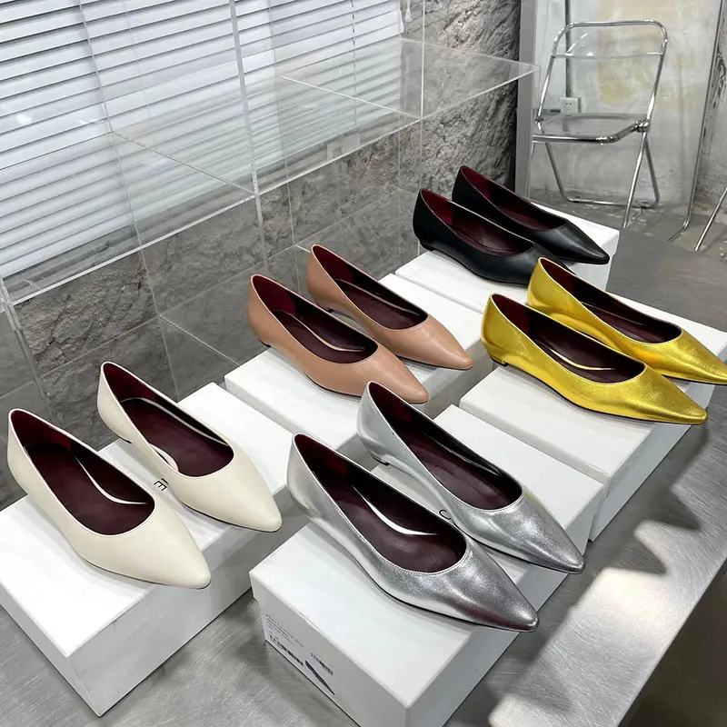 

European and American style pointed low heeled women's single shoes New women's shoes Spring/Summer 2023 genuine leather shoes