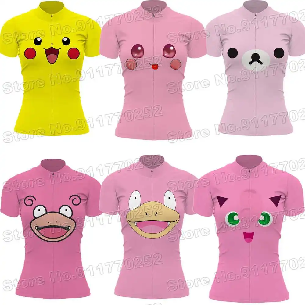 2022PinkYellowCuteWomenCyclingjerseyShortSleeveFunnyCartoon