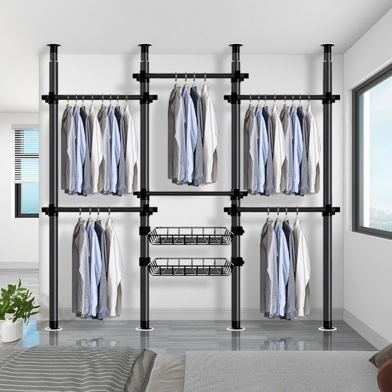 Home Bedroom Multifunctional Pole System Folding Wardrobe Closet Portable Movable Clothing Closet
