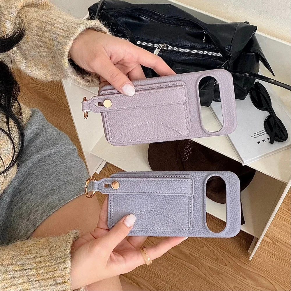Luxury Matte Leather Wrist Strap Lanyard Wallet Phone Case