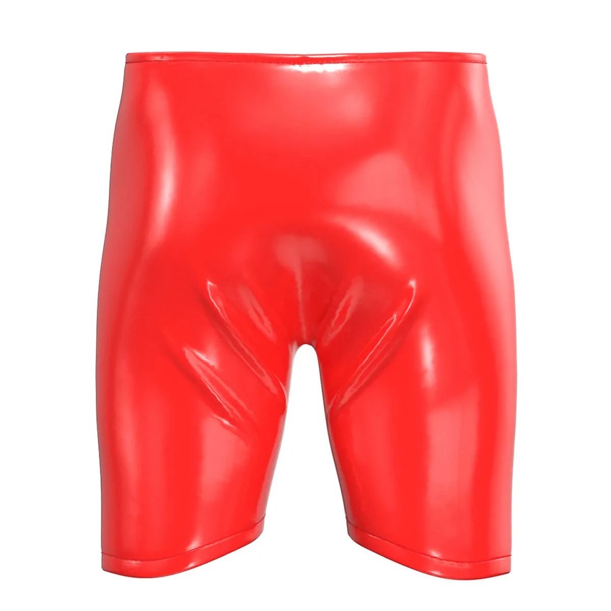 Mens Sexy Fetish Boxers Open Crotch Short Pants Glossy PU Leather Underpants Crotchless Men Hot Erotic Underwear Plus Size