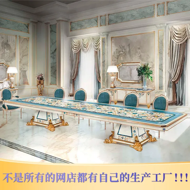 

Европейский Прямоугольный Обеденный стол из твердой древесины в виде ракушки, французская роскошная вилла, большая модель и стул по индивидуальному заказу