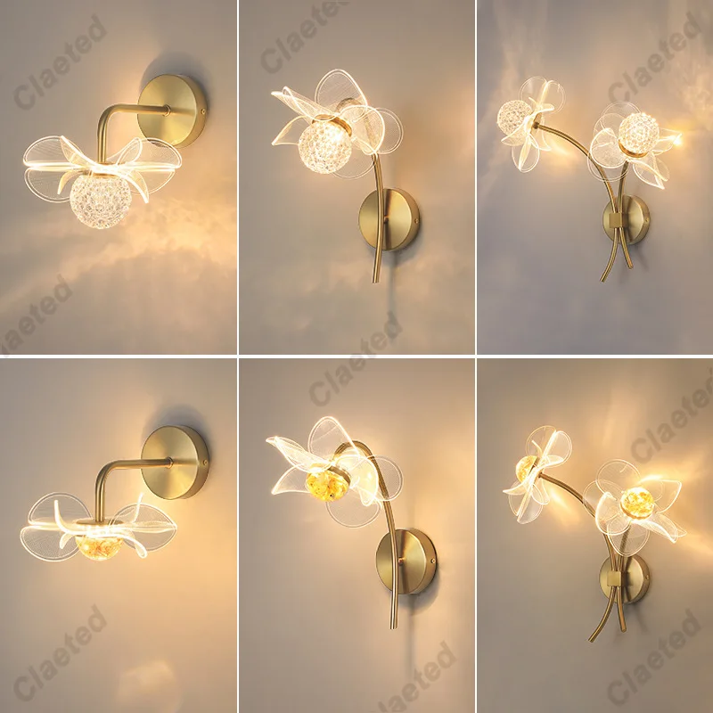 FlowerLedWallLampsforLivingRoomBedroomBedsideSconceLight
