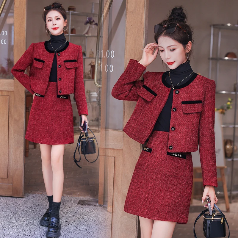 [Nuovo] 2024 Autunno Xiaoxiang Moda Piccolo Cappotto Gonna A-line Corto Due Pezzi Set con 20 Capelli_voghion.com