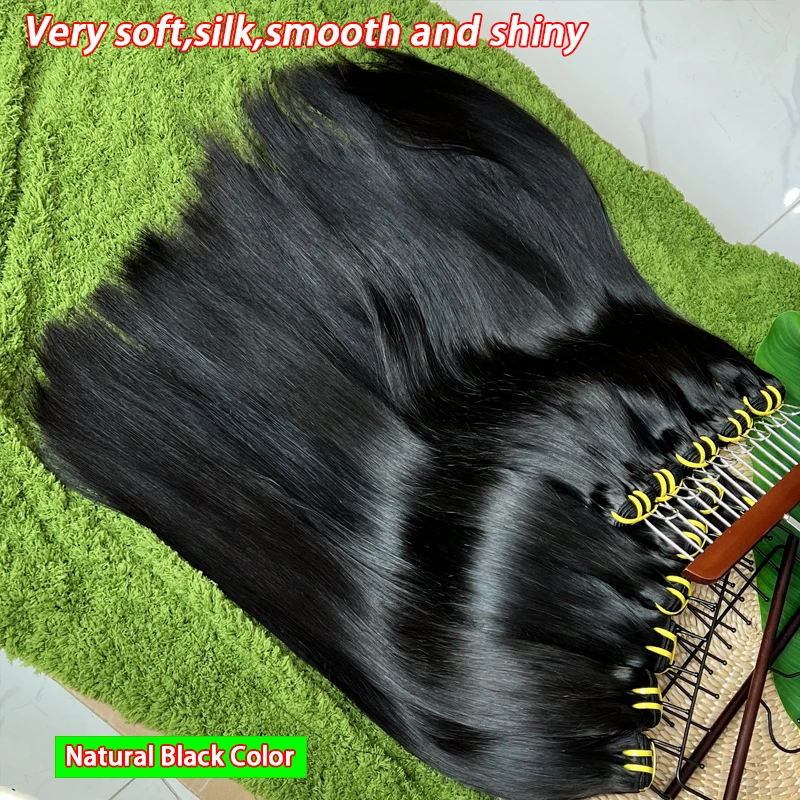 Tessuto per capelli vergini grezzi non trattati Bone dritto Fasci di capelli umani al 100% Estensioni a doppia trama Tissage per le donne Nero naturale - immagine 4