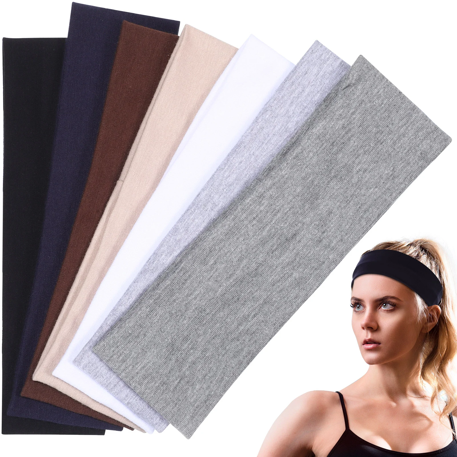 

7 Pcs Sports Antiperspirant Yoga Headband Hair Bands Sweat Absorb Headbands Cotton Miss For Women