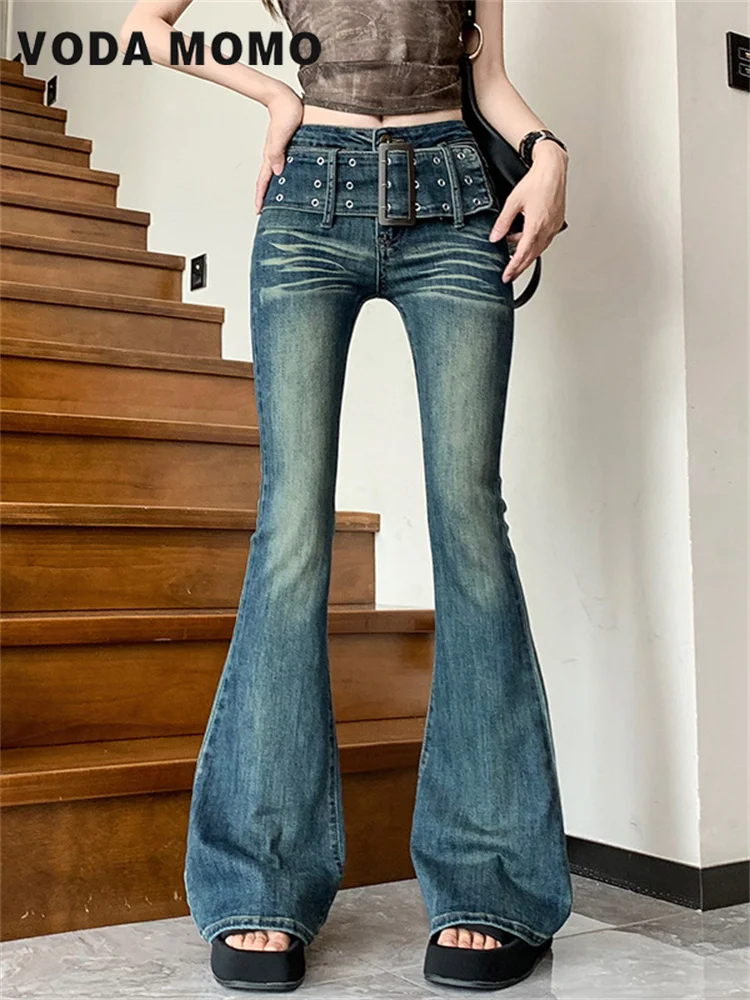

Aesthetic Y2k Clothes Denim Trousers Vintage Washed Retro Mopping Korean Fashion Street New Flare Jeans Women Skinny High Waist