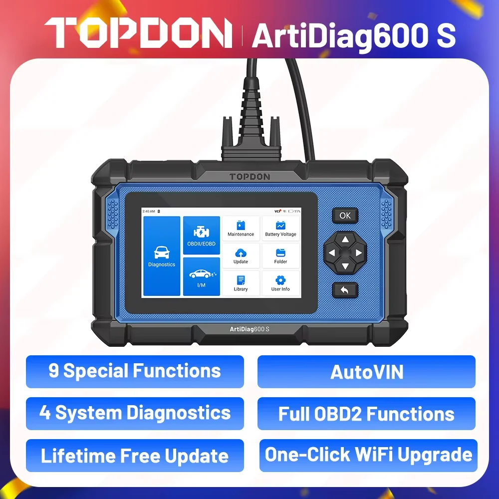 TOPDON Arti Diag 600s 車両 診断機 TOPDON ArtiDiag 600S OBD2 Scanner ABS SRS Engine AT