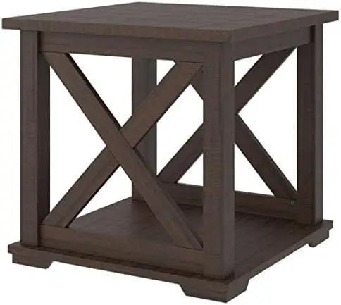 

Square Modern Farmhouse End Table, Two Tone White & Brown