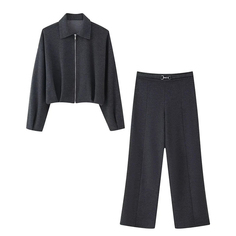 Casual Pants 2 Pieces Sets For Women Long Sleeve Zipper Jacket High Waist Trousers Women's Suit 2025 Two Pieces Set Woman Outfit