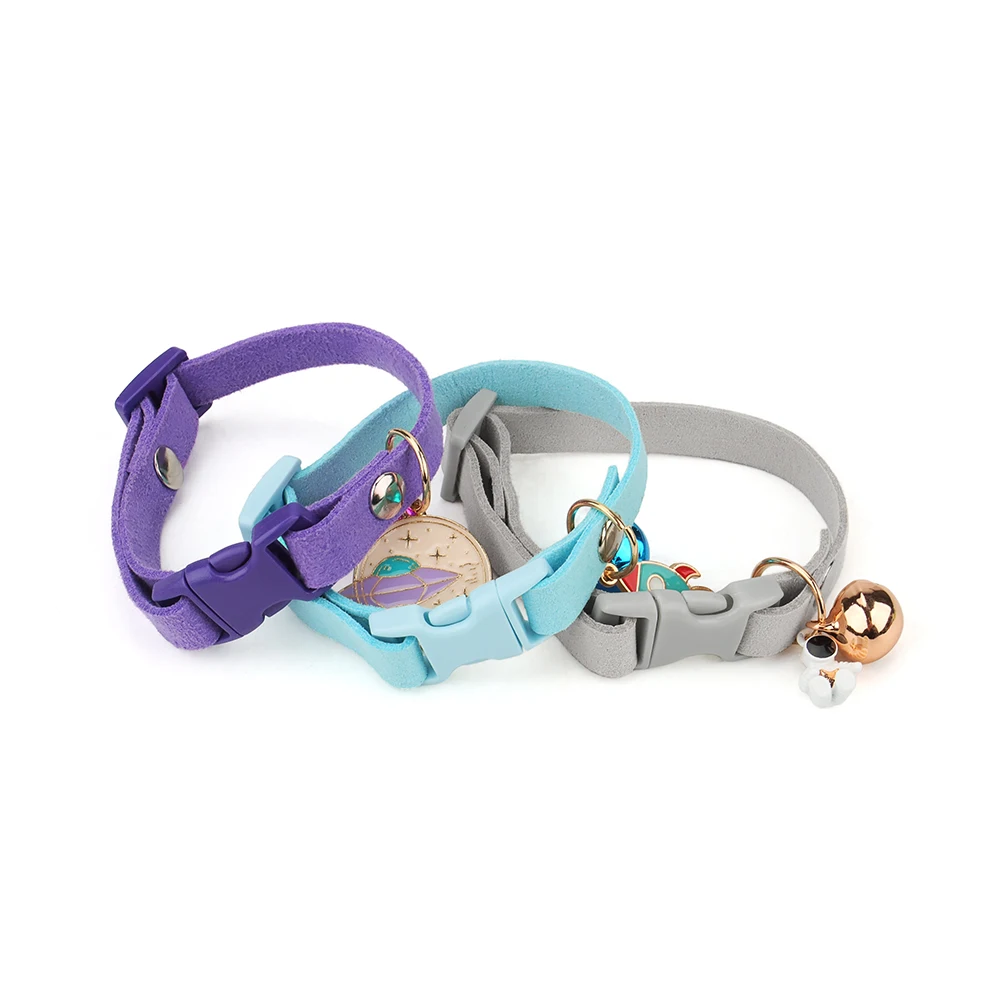 Suede Cute Cat Collar Breakaway Adjustable Girl Boy Pet Collars with Bell and Metal Pendant Decoration for Cats Kitten Puppies 2