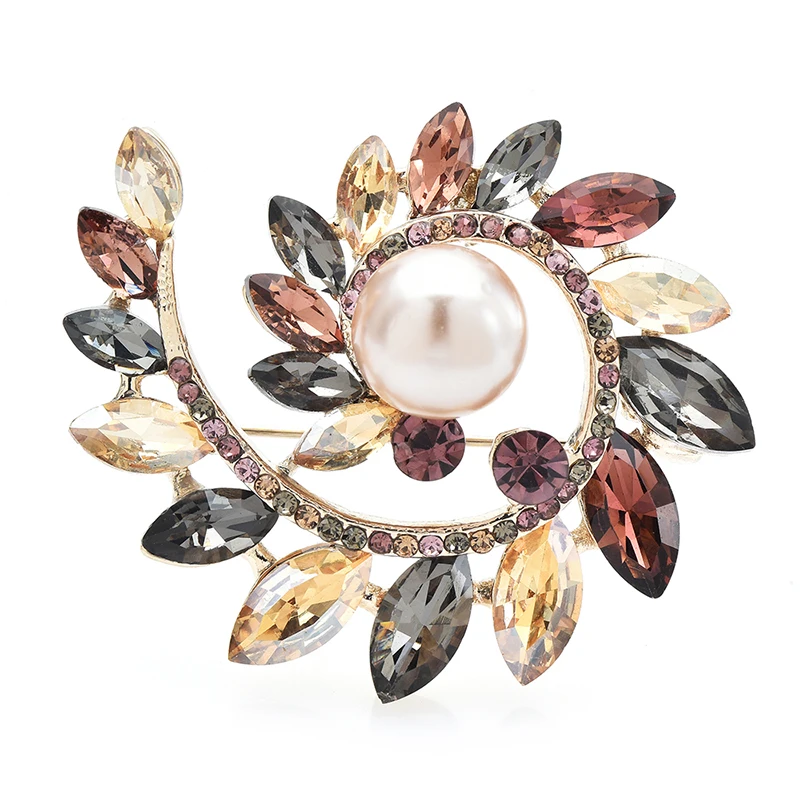 

Wuli&baby Sparkling Round Flower Brooches For Women Unisex 2-color Pearl Wreath Plants Party Office Brooch Pins Gifts