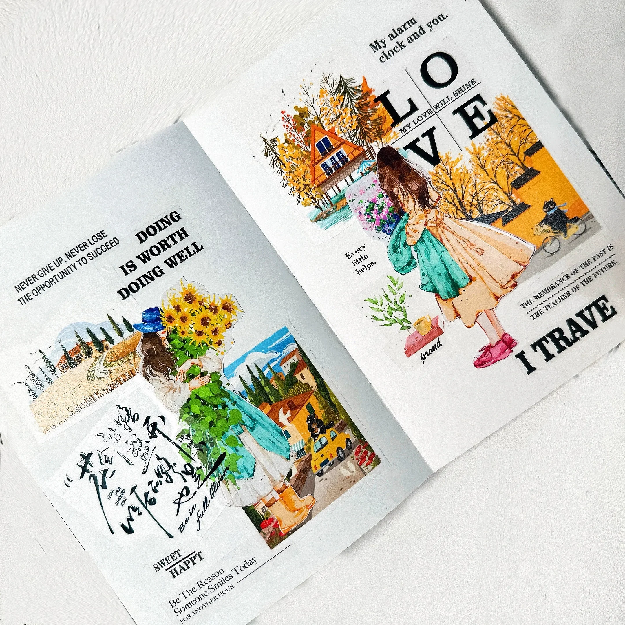 플라워 드림] 라이트 레트로 바람 저널 캐릭터 및 종이 테이프, 반려동물 저널 스티커