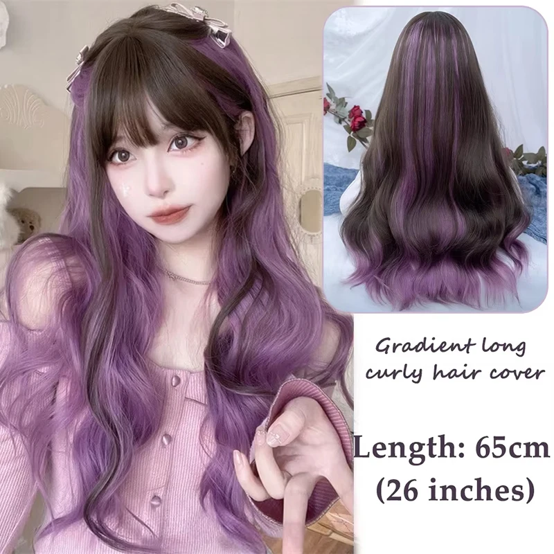 Long Body Wave Highlights Purple Cosplay Wigs Synthetic Wigs With
