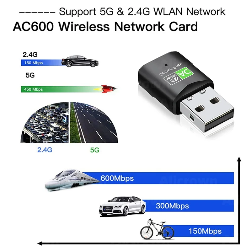 USB 600Mbps WiFi 어댑터 듀얼 밴드 2.4G/5GHz 동글 802.11AC 이더넷 네트워크 카드 미니 컴퓨터 무선 수신기 드라이버 무료