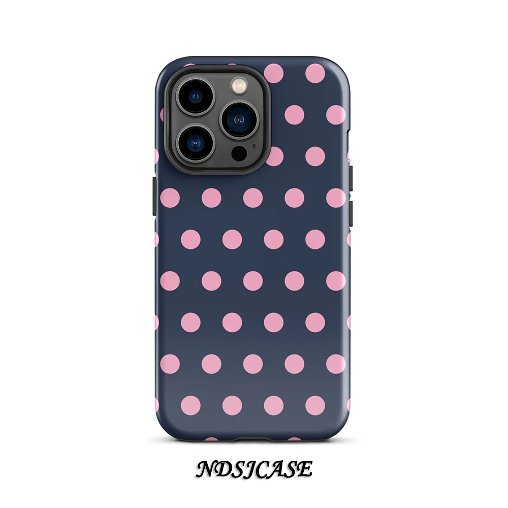 Luxury Pink Navy Polka Dot Double-Layer Phone Case Back Cover