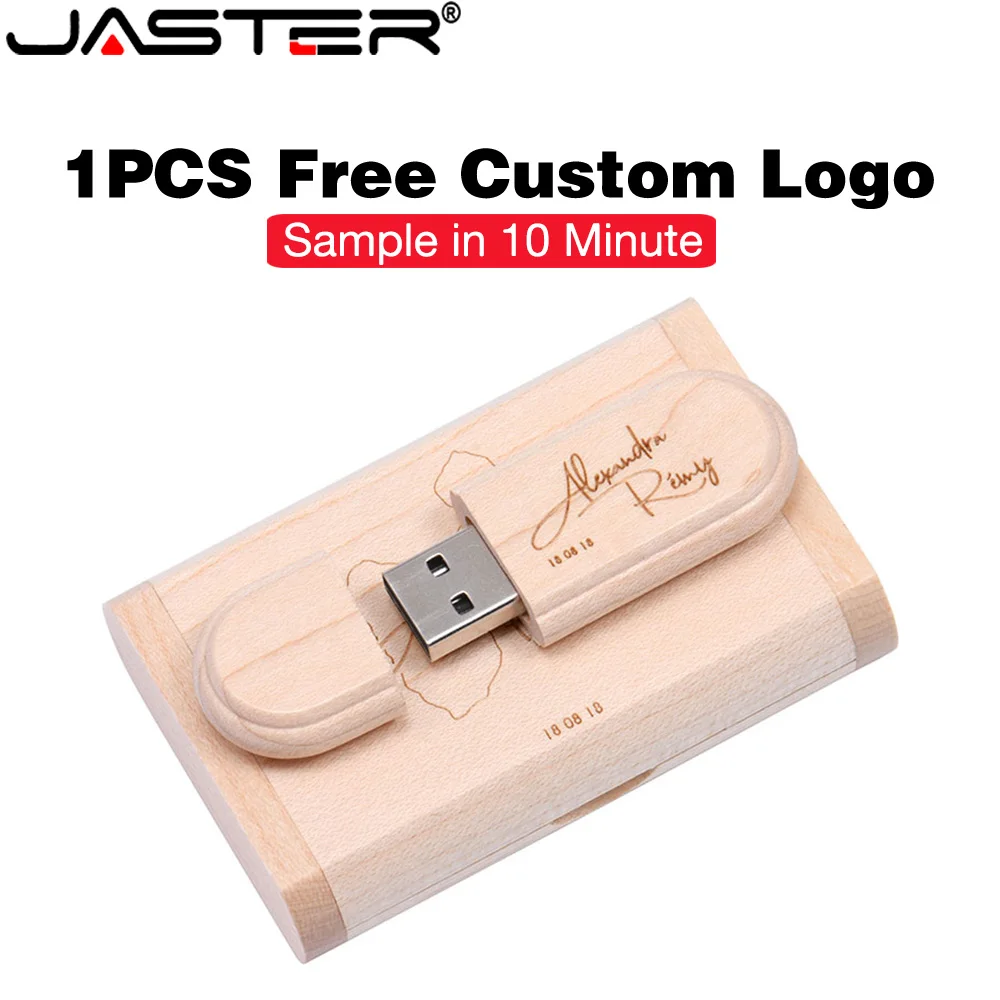 

JASTER Wooden Clamshell Gift Box USB Flash Drives 64GB Free Laser Engraving Pen Drive 32GB Real Capacity Memory Stick U Disk 16G