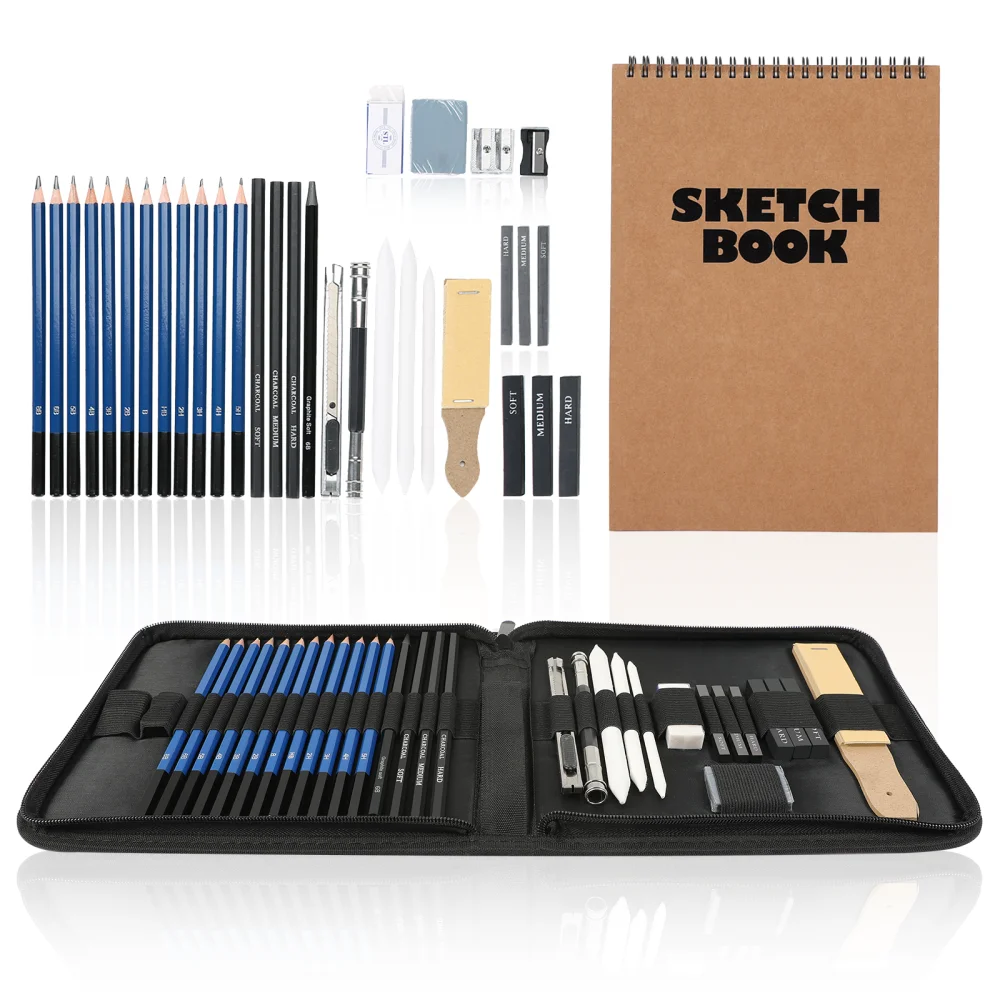 

Portable Sketching Pencil Set 33pcs Professional Artist Gift Drawing Kit Charcoal Art Supplies Organizer For Kids Teens Adults