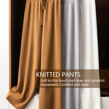 Women Floor Length Knit Heavy Thick Loose Pants Long Trousers Wide Leg Soft Korean Fashion Winter Cargo Must Have Y2k Casual