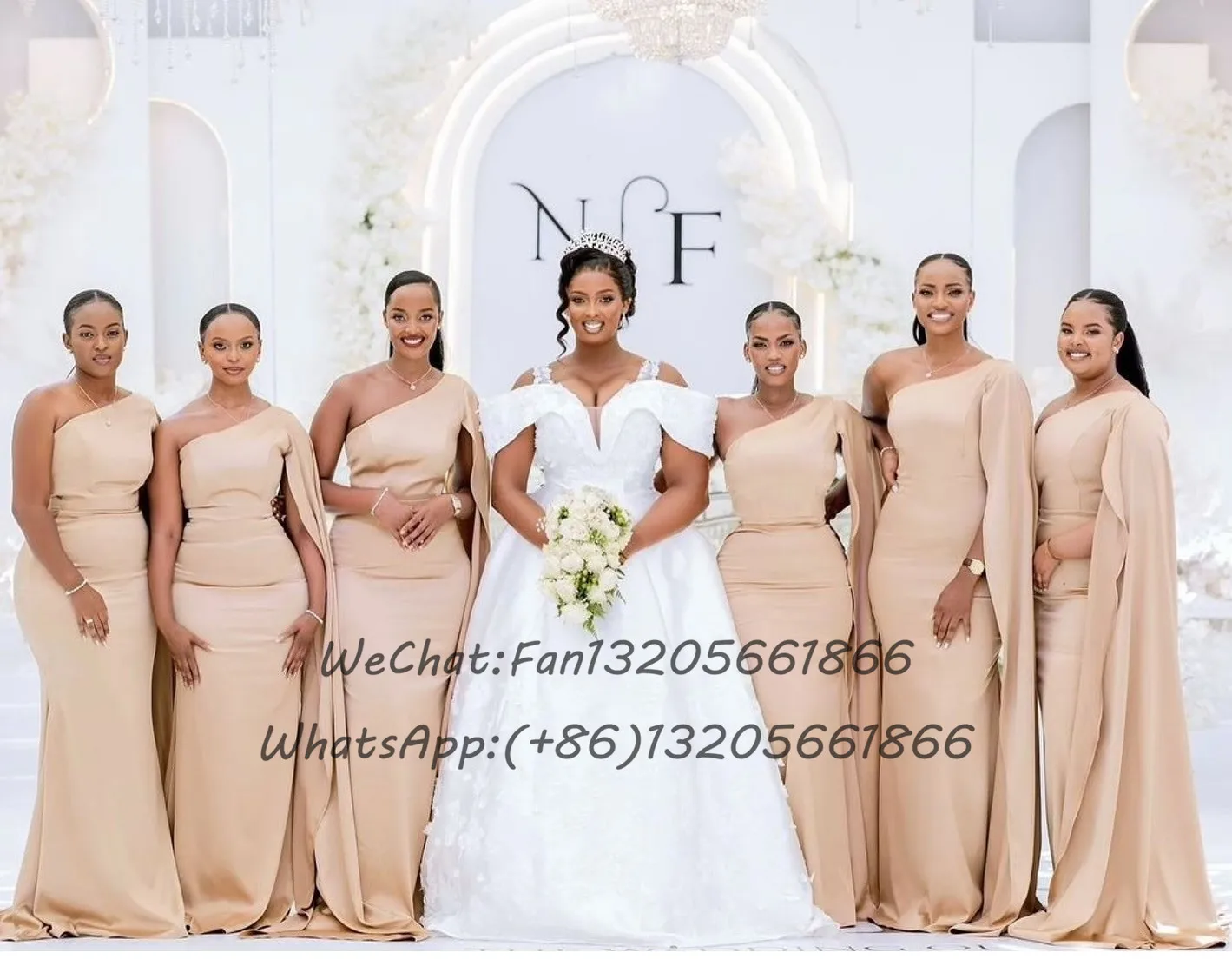 Champagne Long Mermaid Bridesmaid Dresses Formal One Shoulder Streamer Maid Of Honor For Women Wedding Party Dress