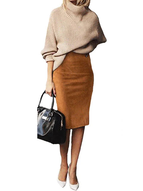 Sexy Multi-Color Suede Midi Pencil Skirt 1