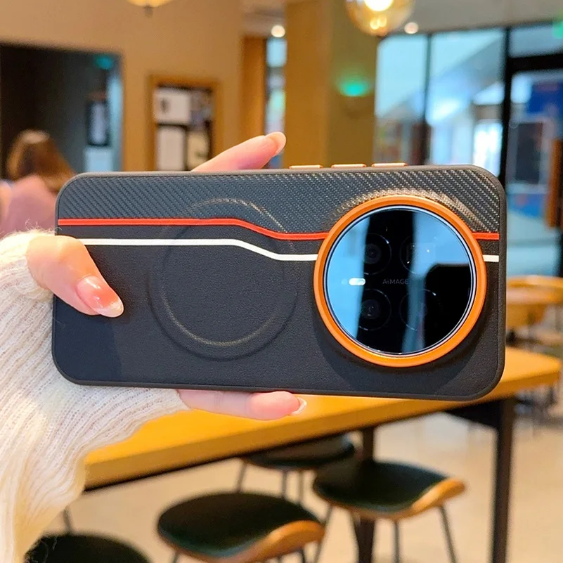 Color-Block Dual-Line Wireless Charging Magnetic Ring Case