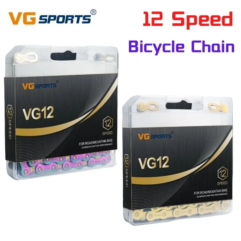 

VG sports 12 Speed Chains Carbon Steel MTB Road Bike Chain Silver Gold 12s 126L System Connector Links Bicycle Cycling Parts