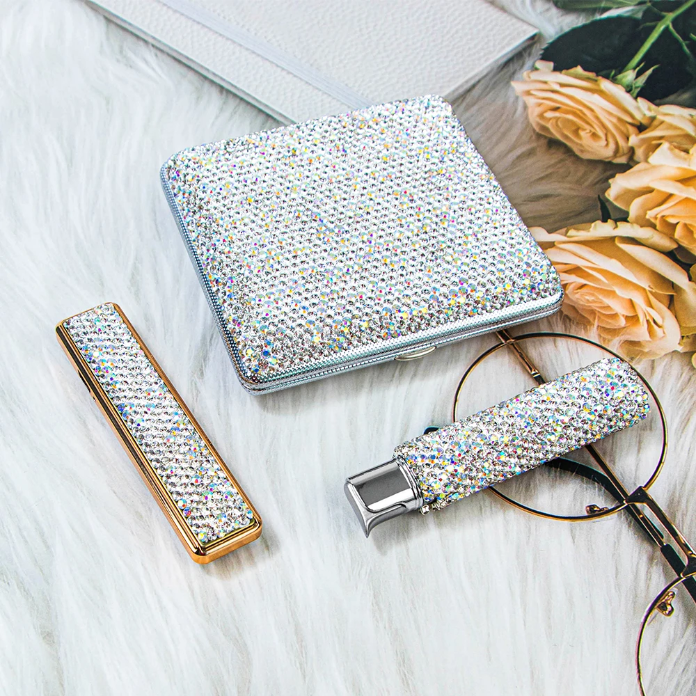 Portasigarette Diamond Elegent Ladies Lighter Rhinestone Cone Holder Burning Machine Regalo Di San Valentino Per Donne E Ragazze