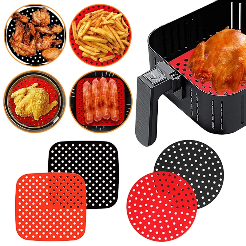 Air Fryer Lined Silicone Pad 7.5 8 8.5 9 Inch Square Round Heat-Resistant Non-slip Reusable Pot Mat Kitchen Accessories Gadgets