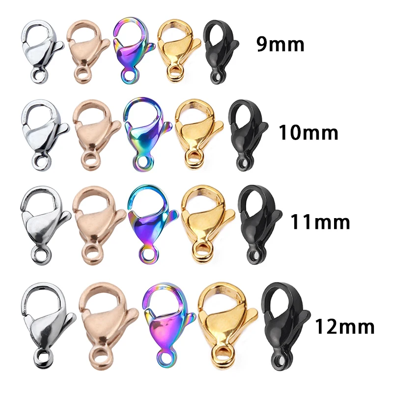 

10pcs/lot 9mm/10mm/11mm/12mm/13mm/15mm/17mm/19/25mm Stainless Steel Lobster Clasps Hooks for DIY Jewelry Findings Connect Buckle