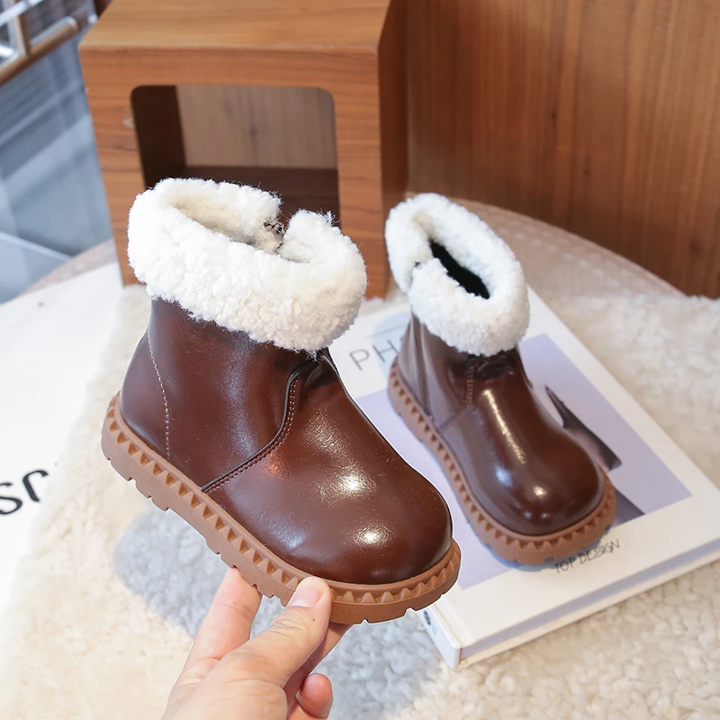 Girls Fleece Ankle Boots Soft Sole Breathable Winter School Boots