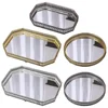 European Glass Metal Storage Tray Gold Decor Luxury Home Decor Jewelry Display Living Room Mirror Glass Tea Tray Table Storage 4