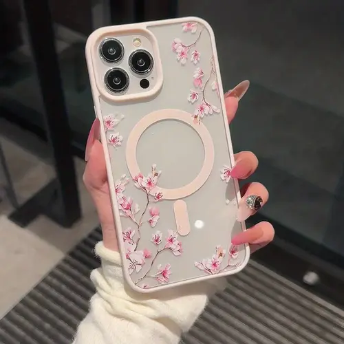 Pink Cherry Elegant Floral Background Design Magnetic Phone Case For iPhone 17 16 15 14 13 12 Pro Max 11 16 Plus 16E 17Air Cover - Image 6