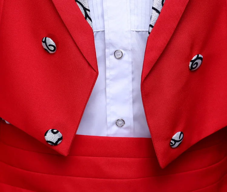 Men White Black Red Jacquard Lapel Tailcoat jacket+pants party Stage Singer Costume Wedding Groomsmen Tuxedo Suits Men Suit